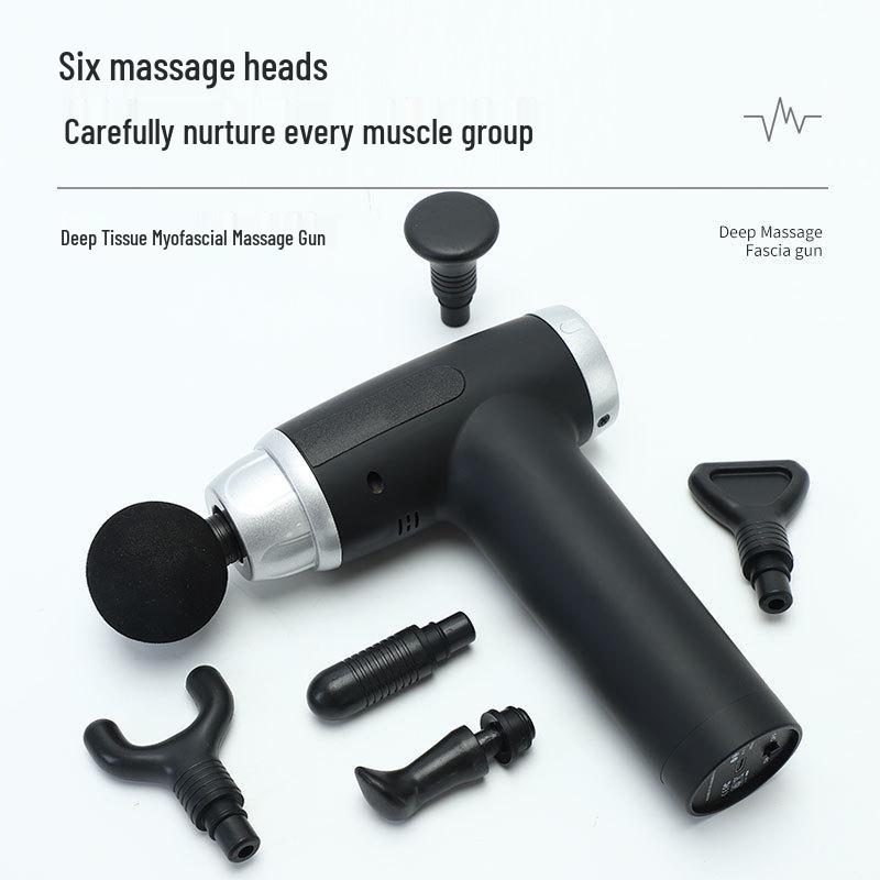 

30-скоростной ЖК-массажный пистолет для расслабления мышц – Портативный электрический массажер для всего тела 6 Heads + Fascial Gun чёрный