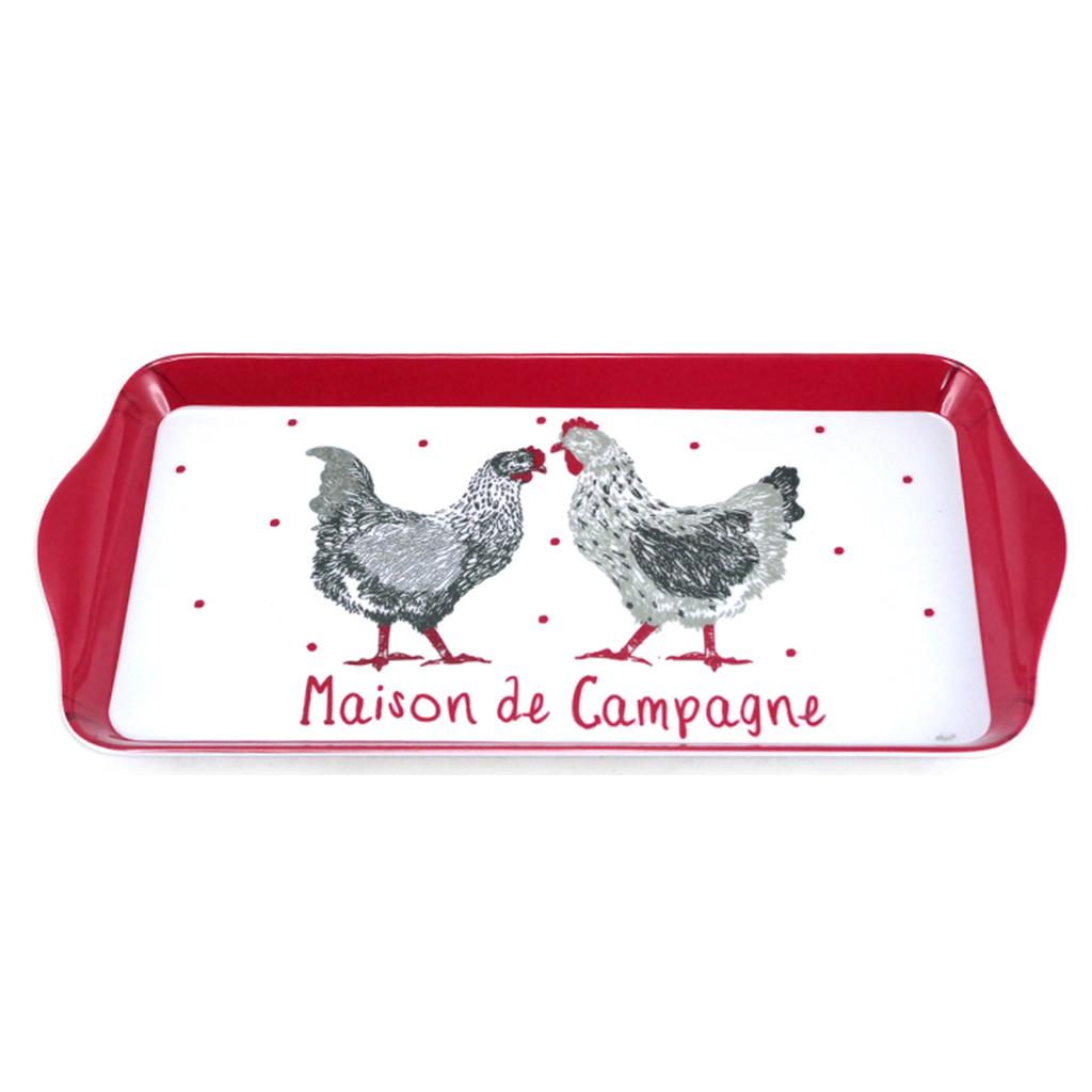 Les Trésors De Lily [A1090] - Plateau à cake mélamine 'Poules' rouge blanc (maison de campagne) - 30. 5x15 cm