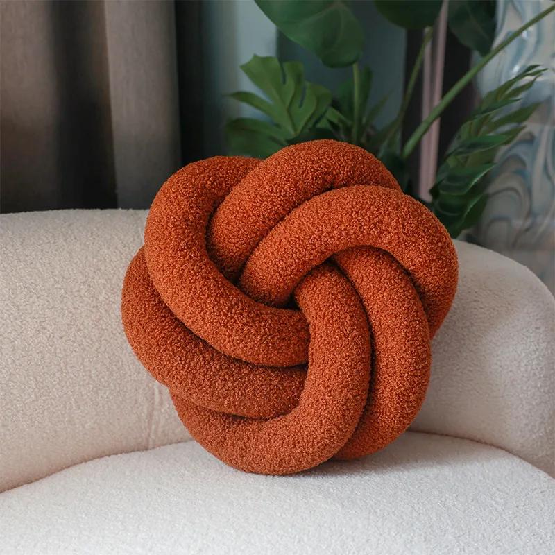 Nordic INS Style Hand Woven Lamb Wool Round Pillow Braided Home Decor Sofa Backrest Cushion Cozy Living Room Bedroom Accent