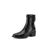 New Versatile and Comfortable Rear Zipper Martin Boots Solid Color Leather Large Size Leather Boots Square Heel Women's Boots Autumn and Winter Mid-tu