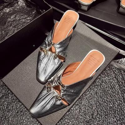 Women's Square Toe Chunky Slippers Mules Shoes 2025 Summer Low Heels Sandals Elegant Flip Flops Party Sandalias De Mujer