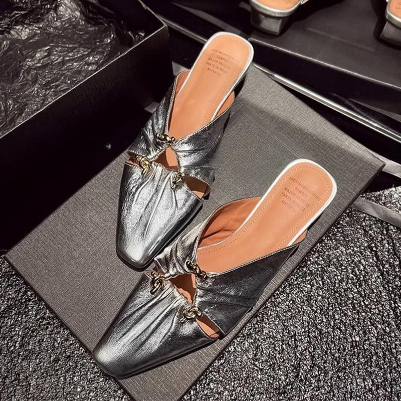 Mode Damen Square Toe Chunky Slipper Mode Pantoletten Schuhe 2025 Sommer Niedrige Absätze Sandalen Elegant Flip Flops Party Sandalias De Mujer