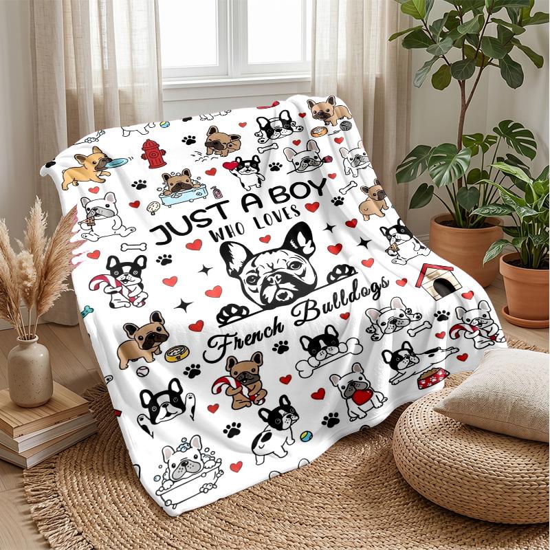 I Love French Bulldogs Theme Blanket Lightweight Warm Flannel Blanket Decorative Throw Blanket for Home Decoration