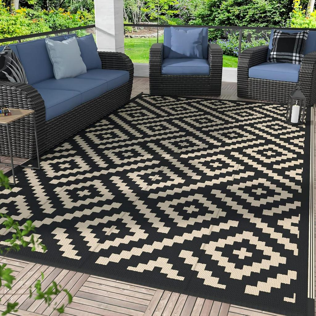 Retro Plaid Pattern Outdoor Carpet Geometrice Home Living Room Balcony Mat Camping Picnic Decorative Rugs Washable