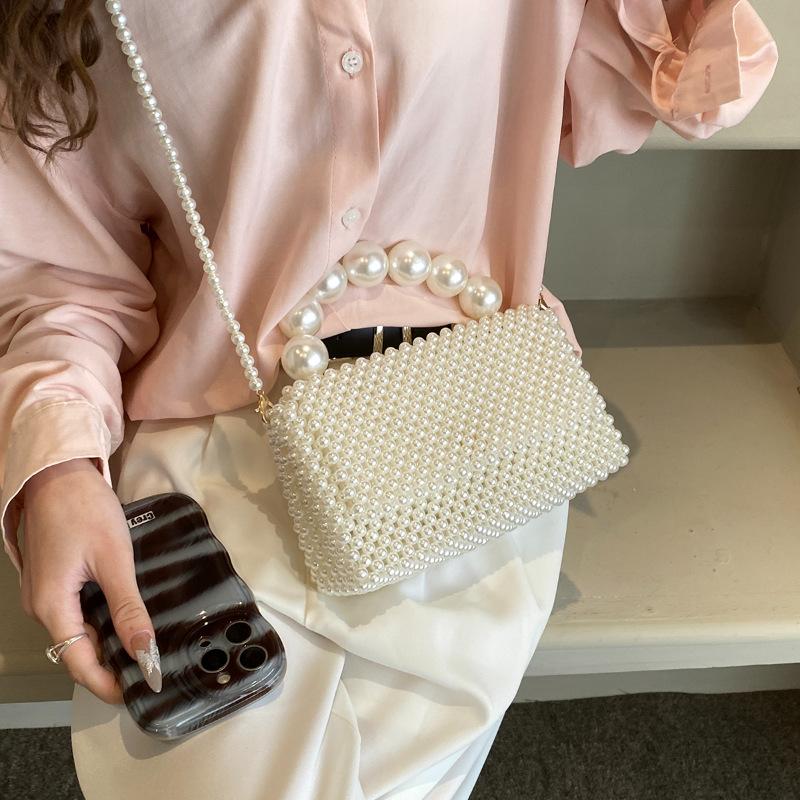 Fairy Bag Summer 2025 New Small Fragrant Wind Pearl Portable Ins Internet Celebrity Women Shoulder Vacation Woven Bag