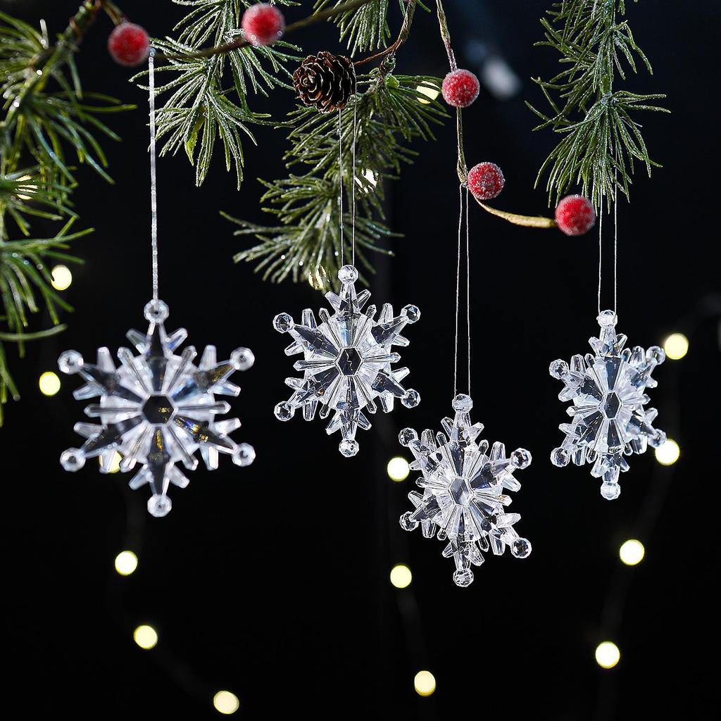 6-Piece Acrylic Snowflake Ornaments Set for Christmas Trees and Windows