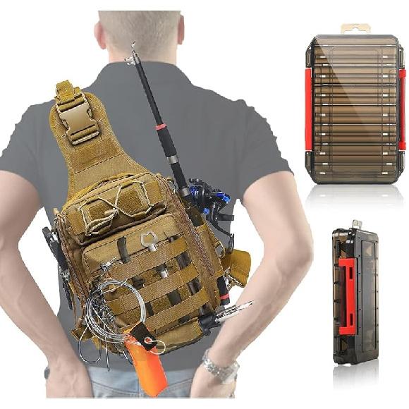 Aertiavty Fishing Backpack, Fishing Bag with Tackle Box, Compact Fishing Tackle Bag, Fishing Tackle Backpack with Rod Holder for Outdoor Sport