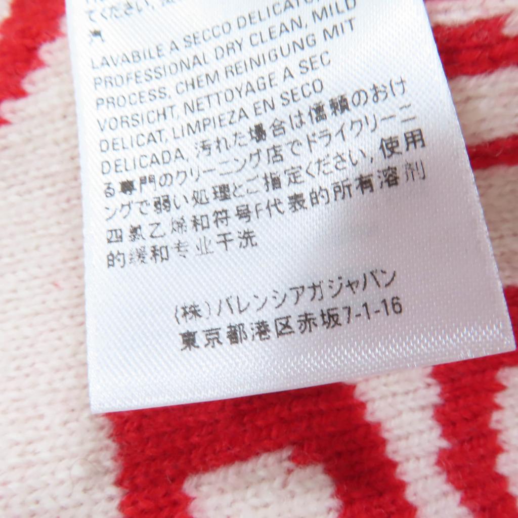 Great BALENCIAGA Scarf Large all-over logo shawl Red Ivory Virgin wool Women S 583121 Used