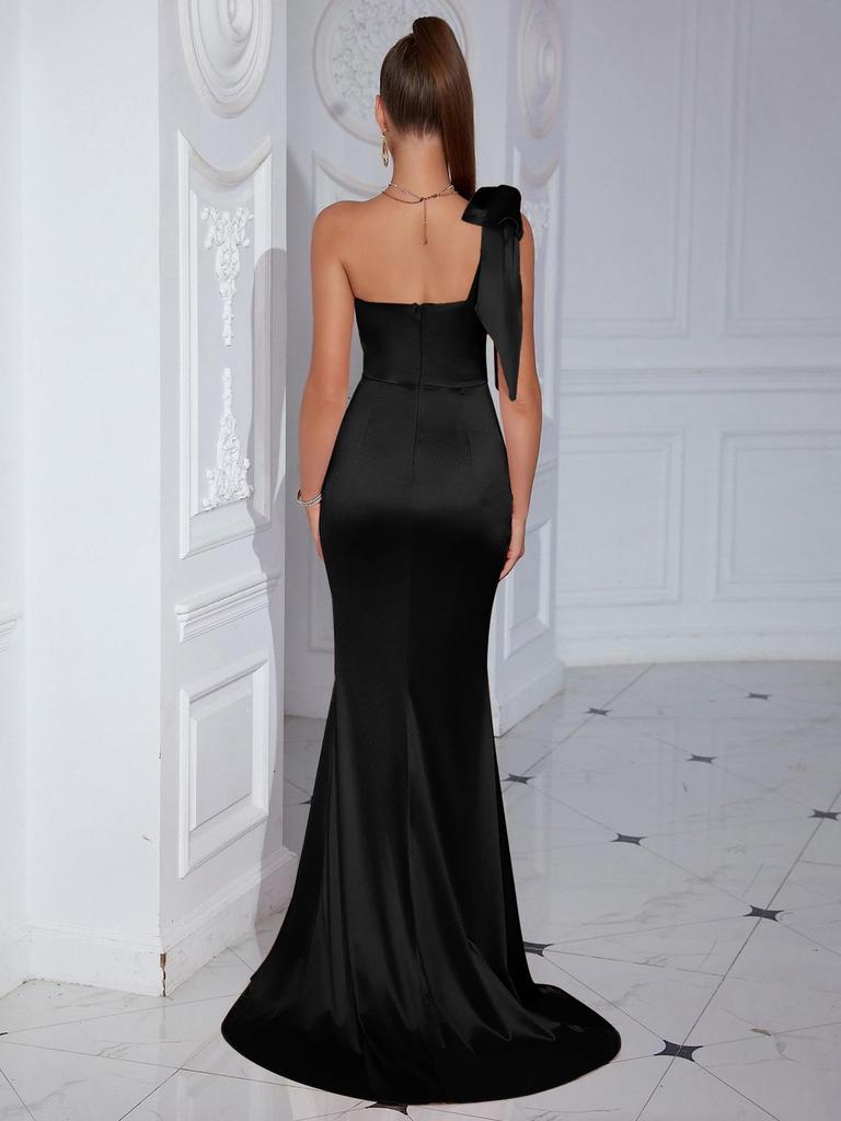 2025 Off-Shoulder Slit Long Evening Dress - Sexy Solid Color Fashion