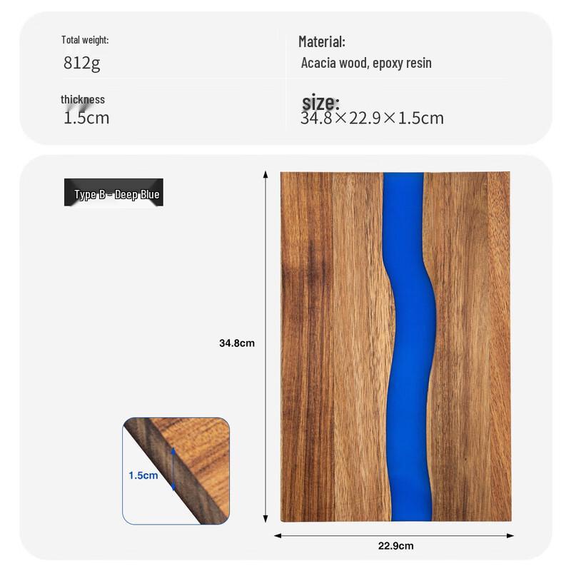 Acacia Wood and Blue Epoxy Resin River Cutting Board