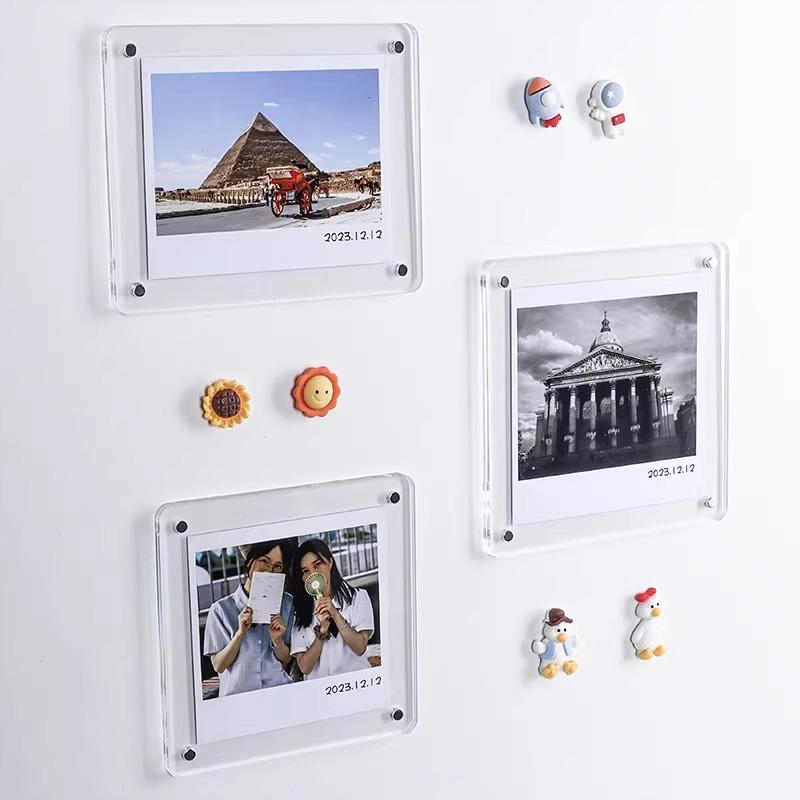 Oboustranný akrylový magnetický fotorámeček na 3palcové polaroidy - DIY průhledný stojánek a ozdobný výstavní stojan