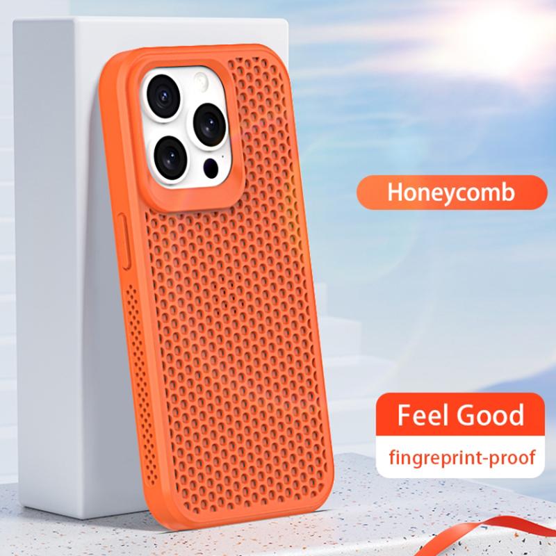

For iPhone 14 Pro Max Hollow Phone Case PC+TPU Phone Cover Heat Dissipation Grey