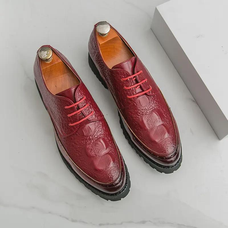

New Designer Luxury Men Formal Leather Shoes Men Dress Shoe Pointed Oxfords Shoes Loafers Driving Shoes Red Black 46 червоний