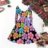 Women Floral Print Midi Dress, Long Sleeve V‑Neck Furry Trim A‑Line Party Dress, Christmas Limited Edition