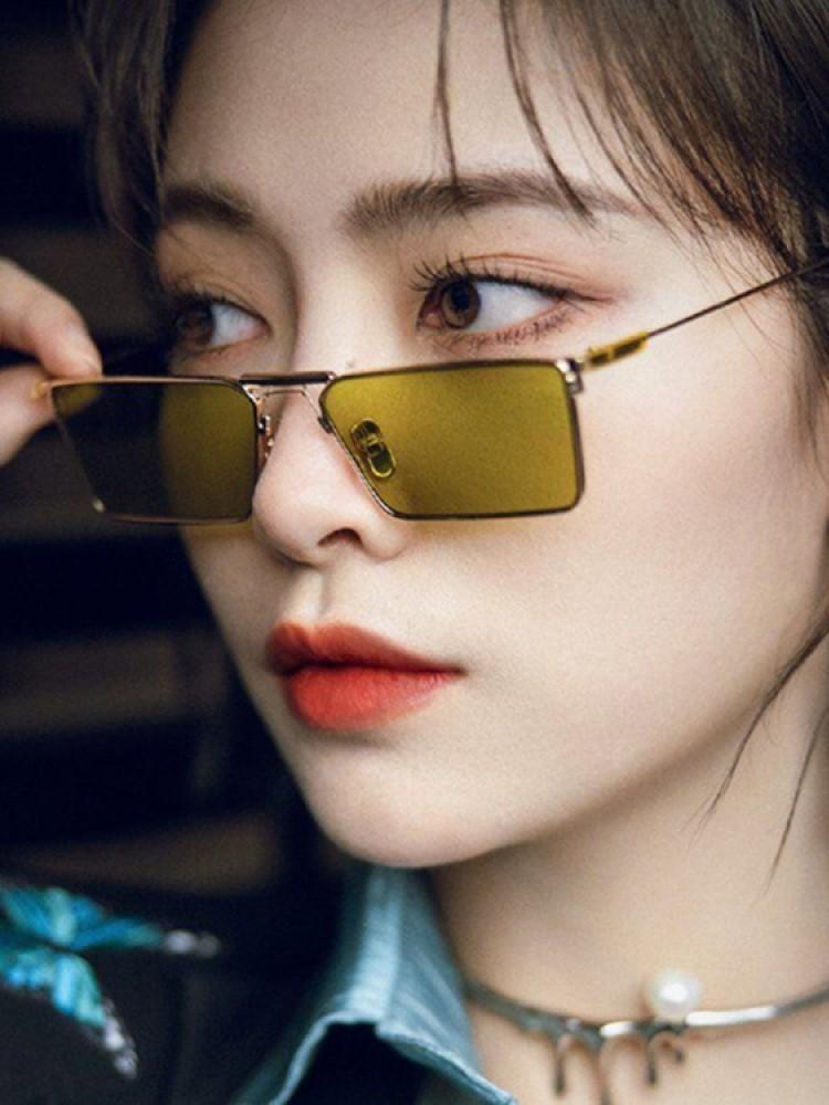 Luxury Square Sunglasses Women Brand Designer Rectangle Green Sun Glasses Fashion Vintage Metal Frame Eyewear Uv400