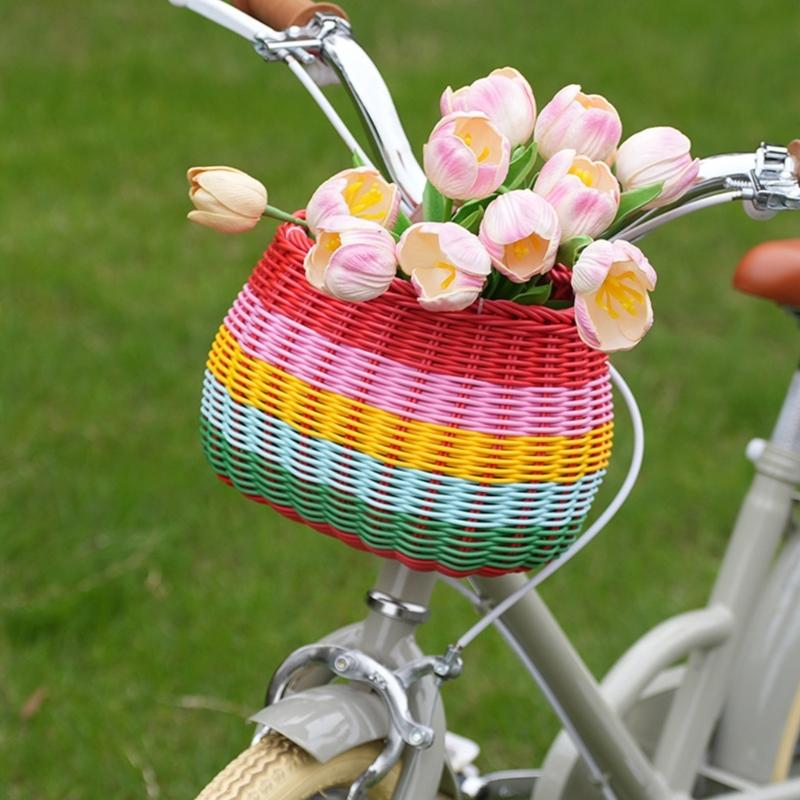 Bicycles Basket with Fasten Strap, Plastic Bicycles Front Basket for Kids Adjustable Bike Handlebar Storage Bike Basket
