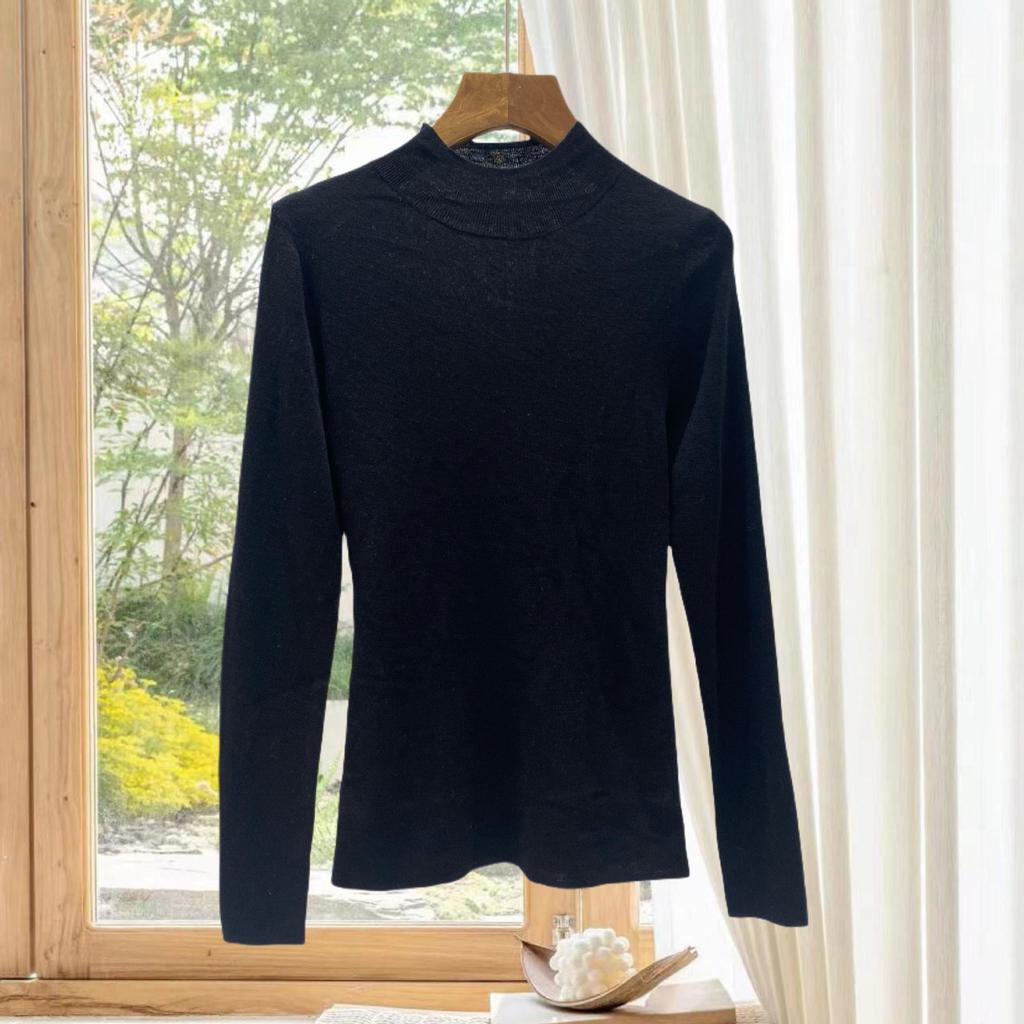 Skin-friendly 18-gauge wool-cashmere long-sleeve slim-fit turtleneck base layer for Autumn/Winter