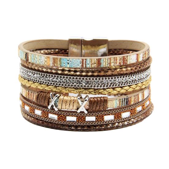 

Braided Bracelet Multi-Layered Bohemian Faux Leather Rope with Square Stones Beads Boho Wrist Accessory
