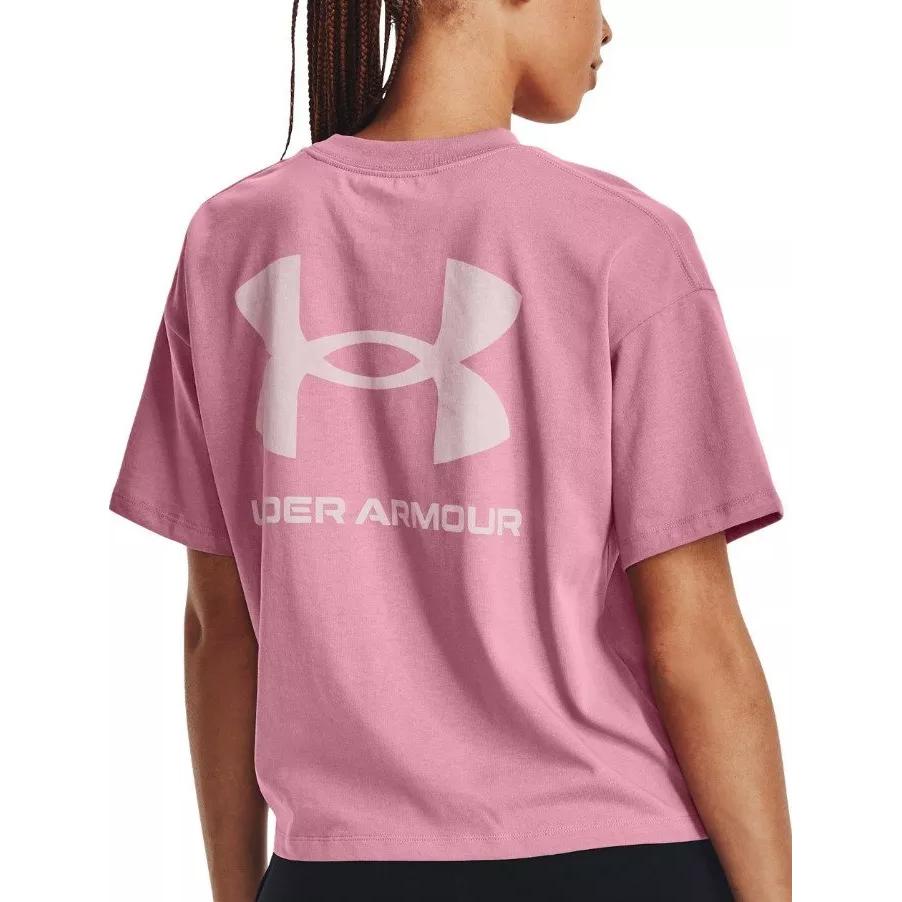 Under Armour Loose Fit Training Round Neck Short Sleeve T-Shirt With Back Logo Print Women Tops Pink 1379948-697