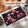 Skull Gothic Theme Soft Crystal Velvet Rug Custom Name & Text Print Non Slip Floor Rug for Bedroom Living Room