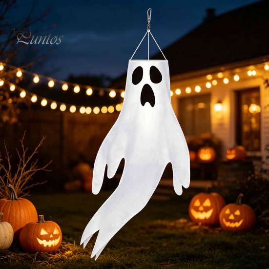 Party Atmosphere Props 44 Inch Halloween Hanging Ghost Windsock, White Flying Ghosts Flag Wind Scary Yard Socks for Tree, Outdoor Patio, Decor