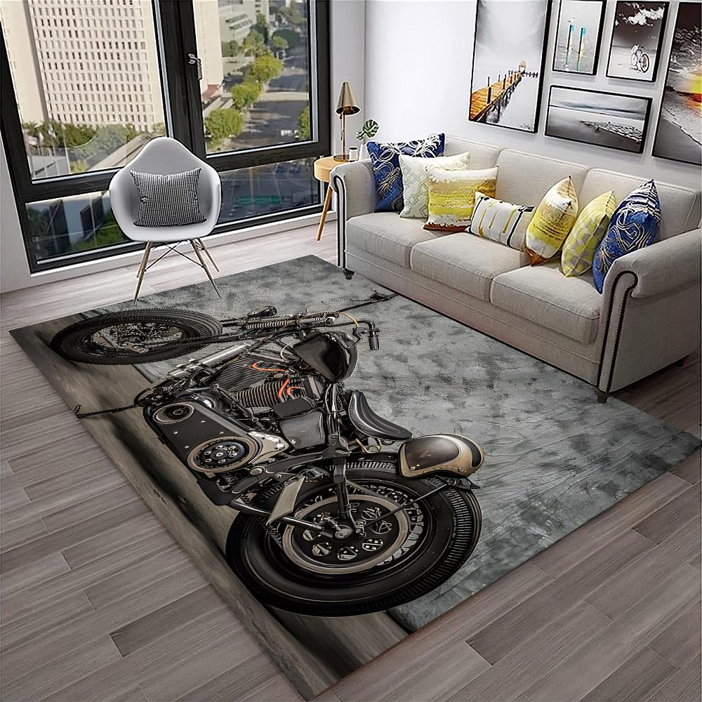 3D Retro Motorrad Vintage Teppich für Zuhause Wohnzimmer Schlafzimmer Spielzimmer Sofa Fußmatte Dekor, Kinderteppich Rutschfeste Bodenmatte