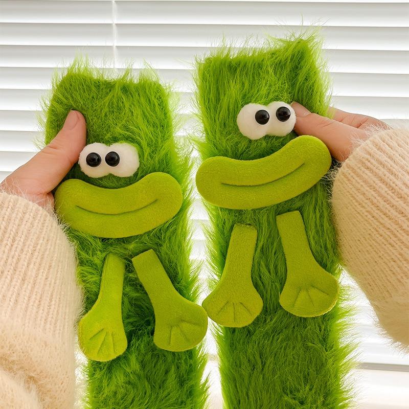 Ugly Cute Funny Socks Women's Medium Tube Socks Autumn and Winter Floor Sleeping Socks Coral Fleece Home Hair Fluffy Cute Warm