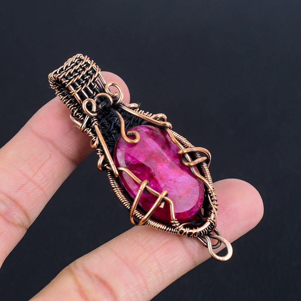 Ruby Pendant Gemstone Jewelry, 999 Copper Wire Wrapped Handmade Pendant, Latest Design Jewelry