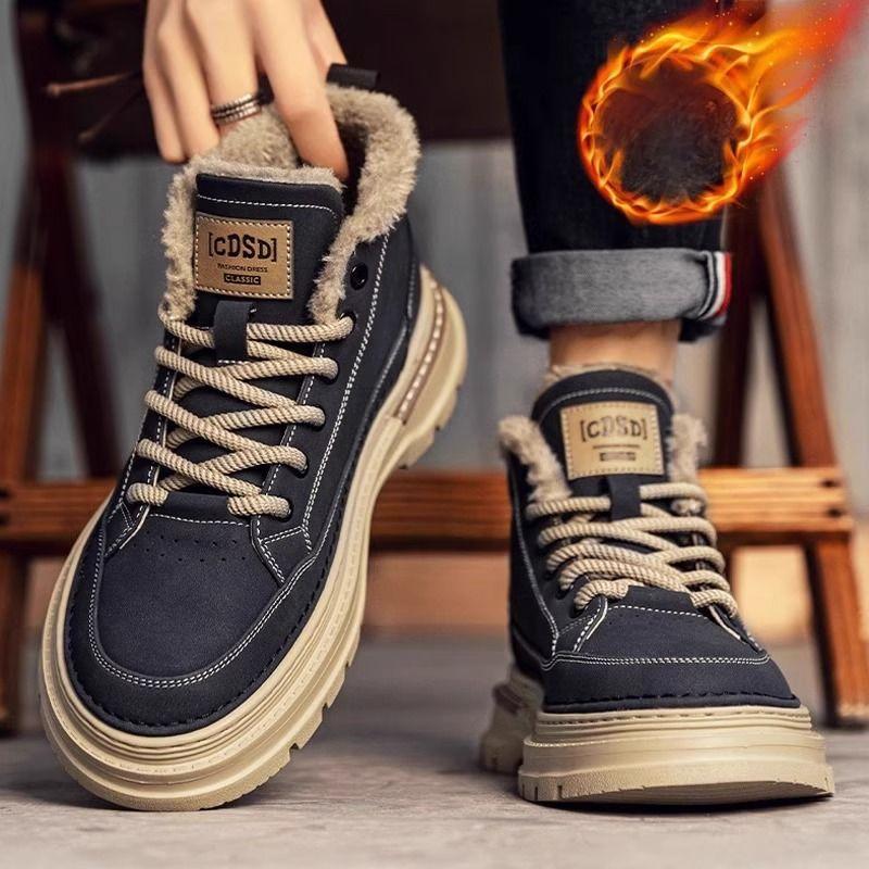 

Ботинки Martin для мужчин, летние с плюшем и толстой теплой хлопковой обувью, мужские высокие кожаные ботинки, кожаные зимние ботинки на толстой подошве 44 чёрный