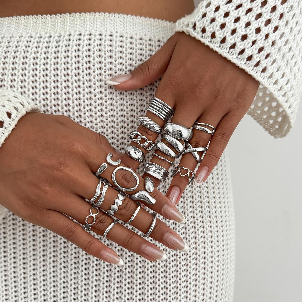 Irregular Liquid Lava Metal Pleated Open Ring, Fashionable Hollow Smooth Joint Ring
