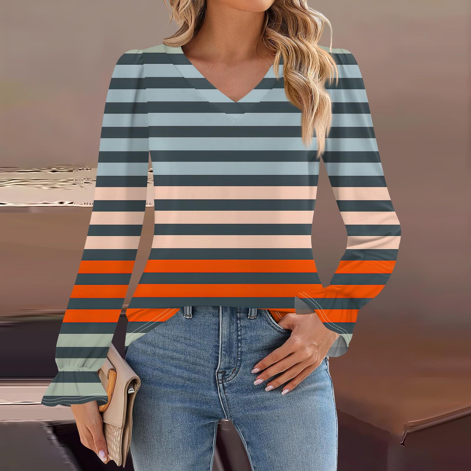 

Жіночий модний повсякденний пуловер з довгими рукавами з принтом і V-подібним вирізом L