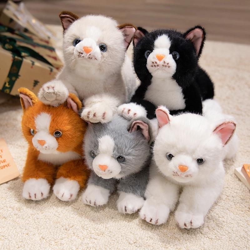 

1Pc 38CM Kawaii Simulation Grey White Black Orange Cat Plush Toy Cartoon Lying Lifelike Kitten Animal Cats for Birthday Gift білий