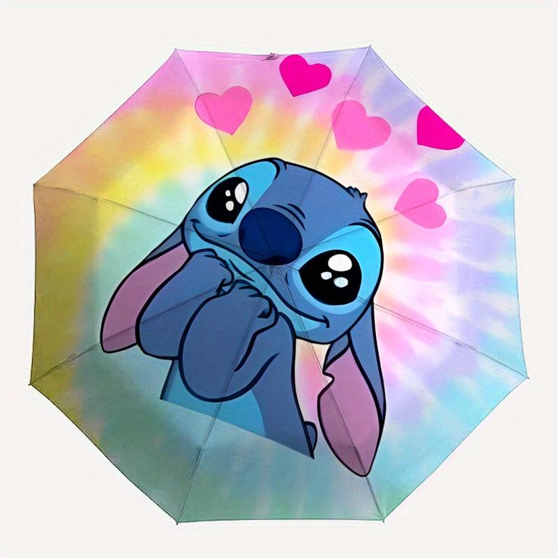 Stitch,Hearts Automatic Umbrella - Tri-fold Portable Umbrella, Best Holiday Gift for Men and Women, Durable Iron Frame, Playful Design, Stur