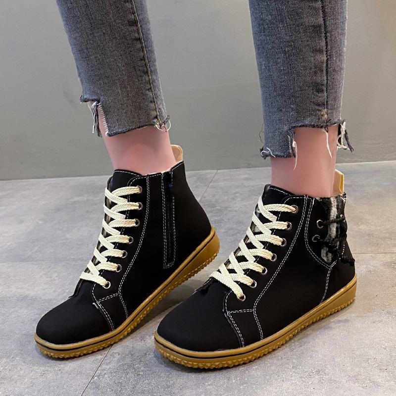 Winter New Snow Boots Women's Flat Heels Martin Boots Lace-up Zipper Cotton Short Boots Women's Cotton Shoes