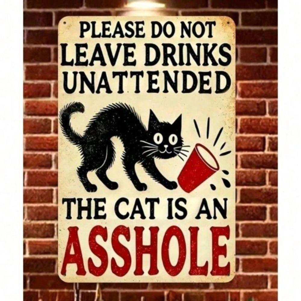 Vintage Cat Metal Poster Wall Art Bar Sign No Drinks