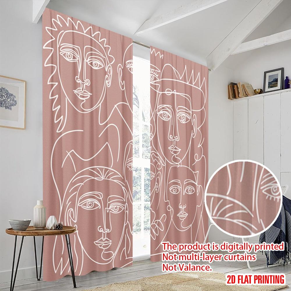 2pcs 2D Flat Printing Drapes Cubist Faces 100% Polyester Fabric Without Electricity 0 Use for All Occasions