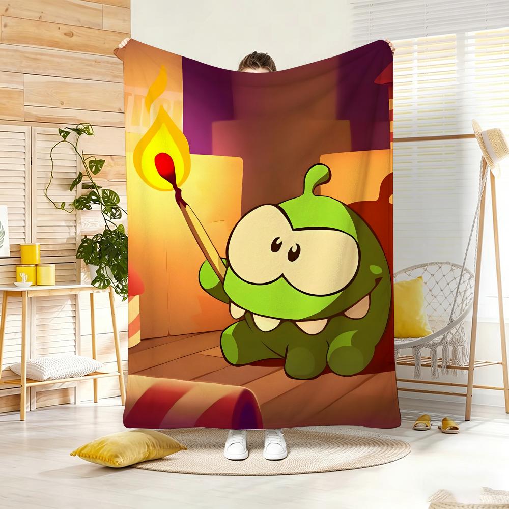 2D Hand Drawn Cartoon O-OmS NomS Throw Lightweight 240g Flannel Blanket Soft Skin-friendly for Summer Cooling