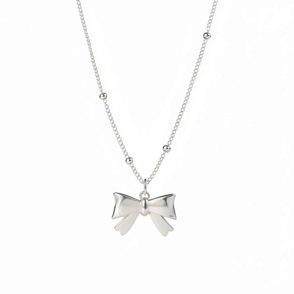 Three-dimensional sweet bow necklace female niche design light luxury high-end clavicle chain simple pendant accessories wholesale