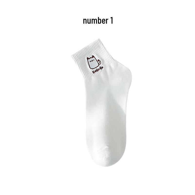 Women's Spring & Autumn Cotton Mid-Tube Socks - Japanese Style with Cute Cartoon Bunny Embroidery