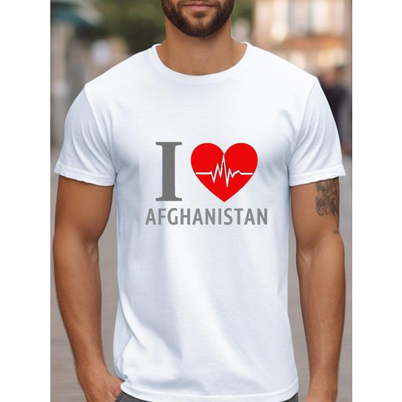 European sizes I Love Afghanistan "Men'S T-Shirt - Casual Round Neck, Regular Fit, Outdoor Activities, Afghanistan T-Shirt with Male Prints