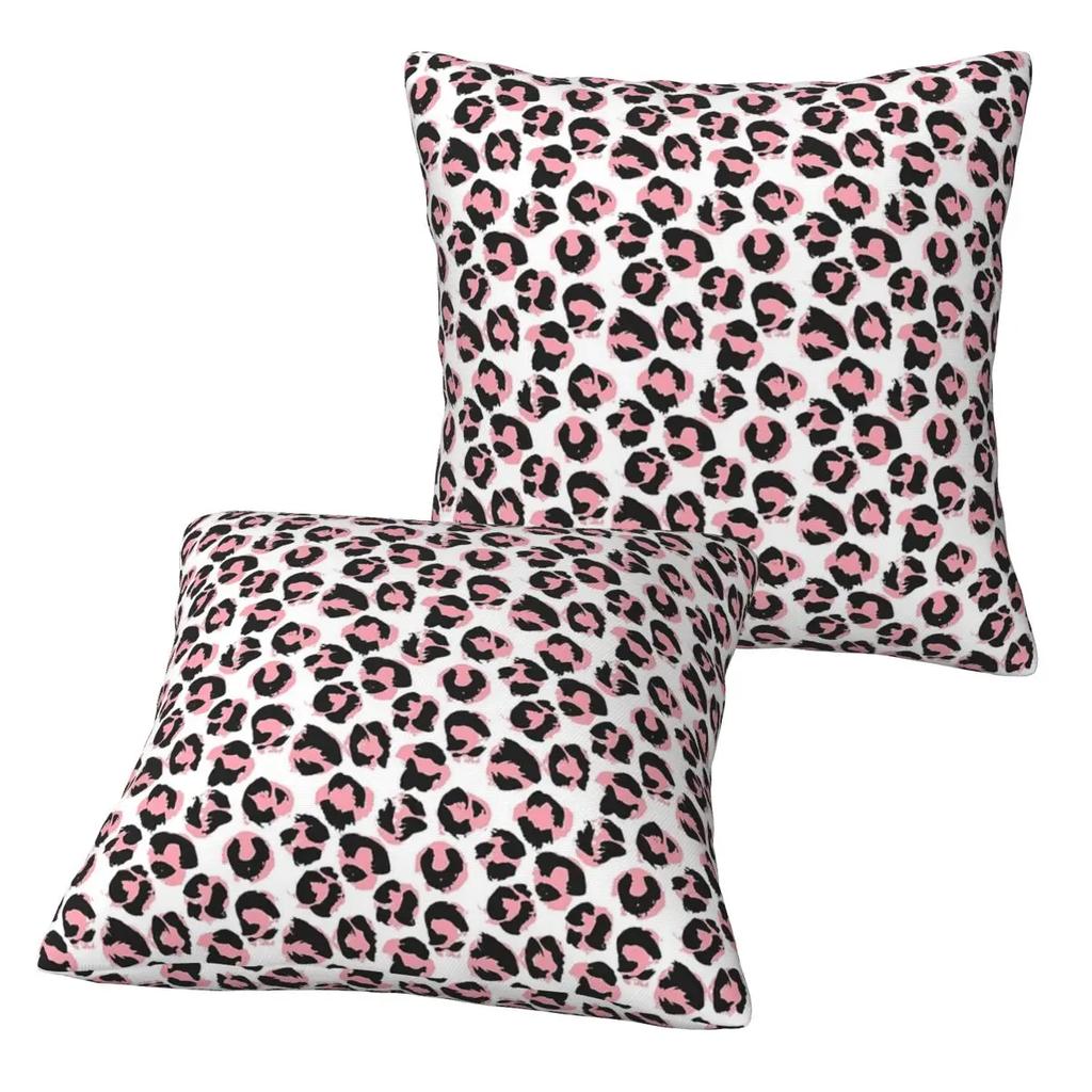 Pink Leopard 2 Pcs Square Pillowcase Pillow Cover Cushion Decor Comfort Throw Pillow For Home Sofa