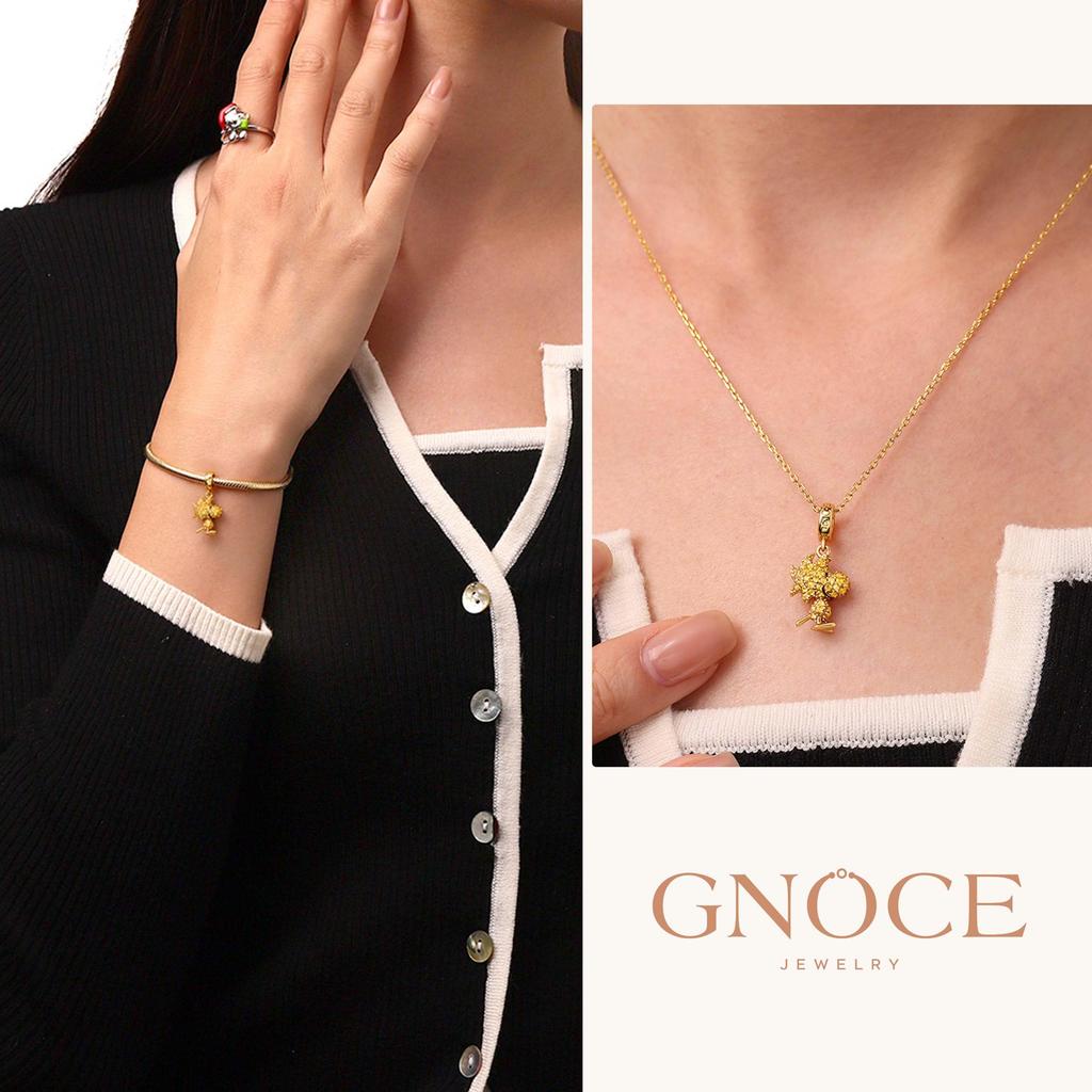 GNOCE Peanuts Woodstock Pave Diamond Pendant Dangle Charm for Women, S925 Sterling Silver, Dangle Charm for Women, Wife, Valentine's Day, Mother's