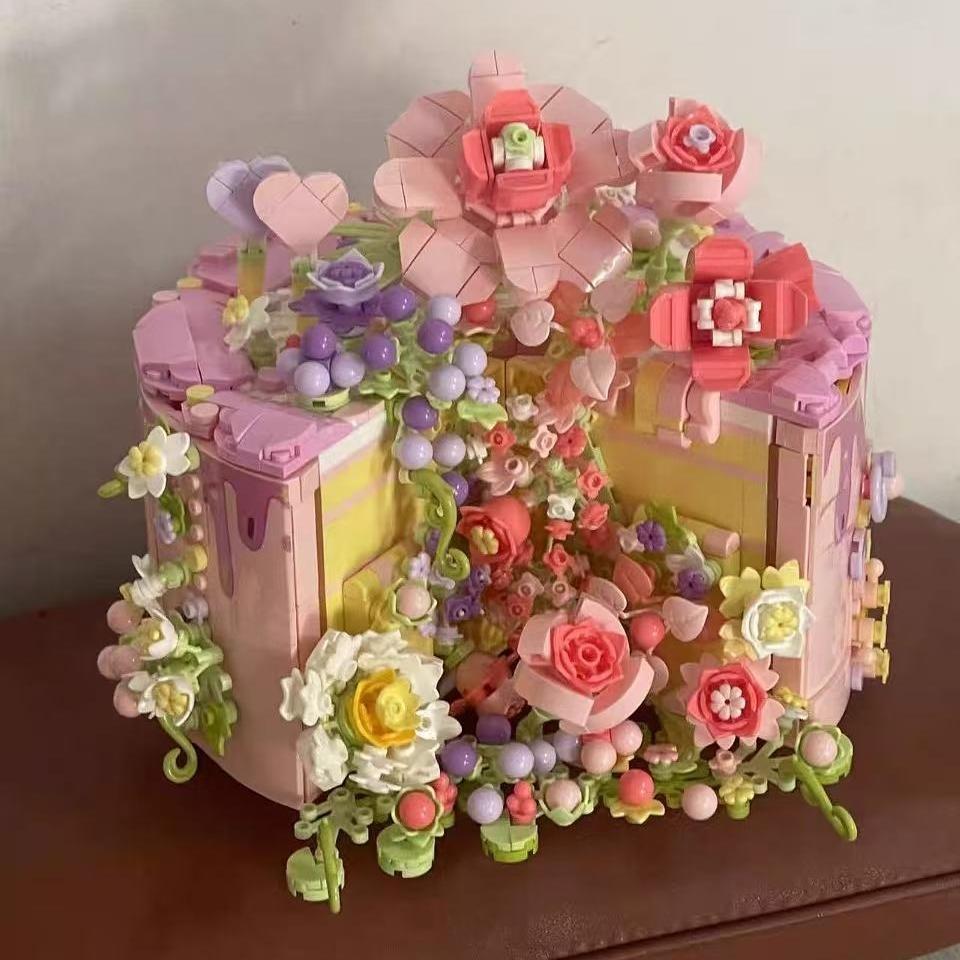 

Birthday Cake Building Block Model, Make Your Own Lover-Themed Cake, Create A Block-Themed Valentine S Day Gift Cake, Classic Floral Cake Suitable For S
