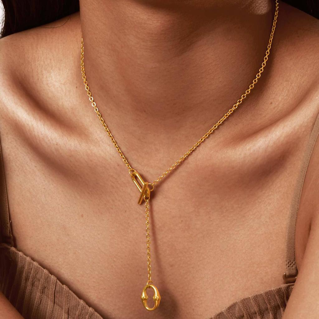 Women'S Jewelry Fashion Geometric Stainless Steel Snake Drop Y-Shaped Gold Necklace 2133