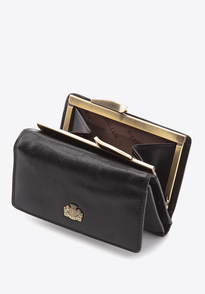 Wittchen Women's Leather Wallet With A Coat Of Arms On A Clasp, Black, Natural Leather
