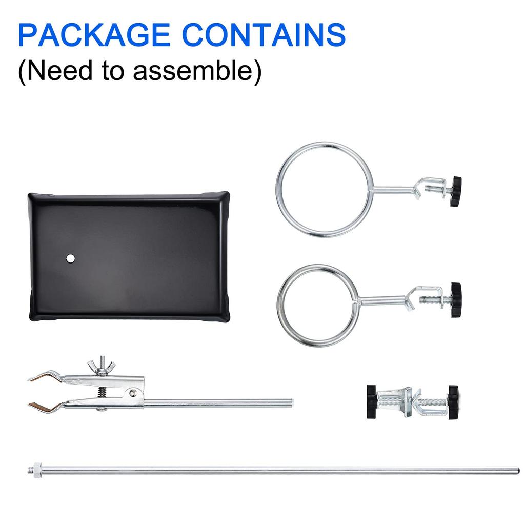 PATIKIL 50cm Lab Stand and Clamp Set, 1 Set with Stand Support, 1 Flask Clamp and 2 Retort Rings, Black, for Chemistry Labs