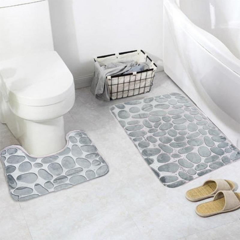 2Pcs Non-Slip Bathroom Doormat Rugs + Toilet Mat Set Floor Carpet Shower Mat Room Comfy Washable