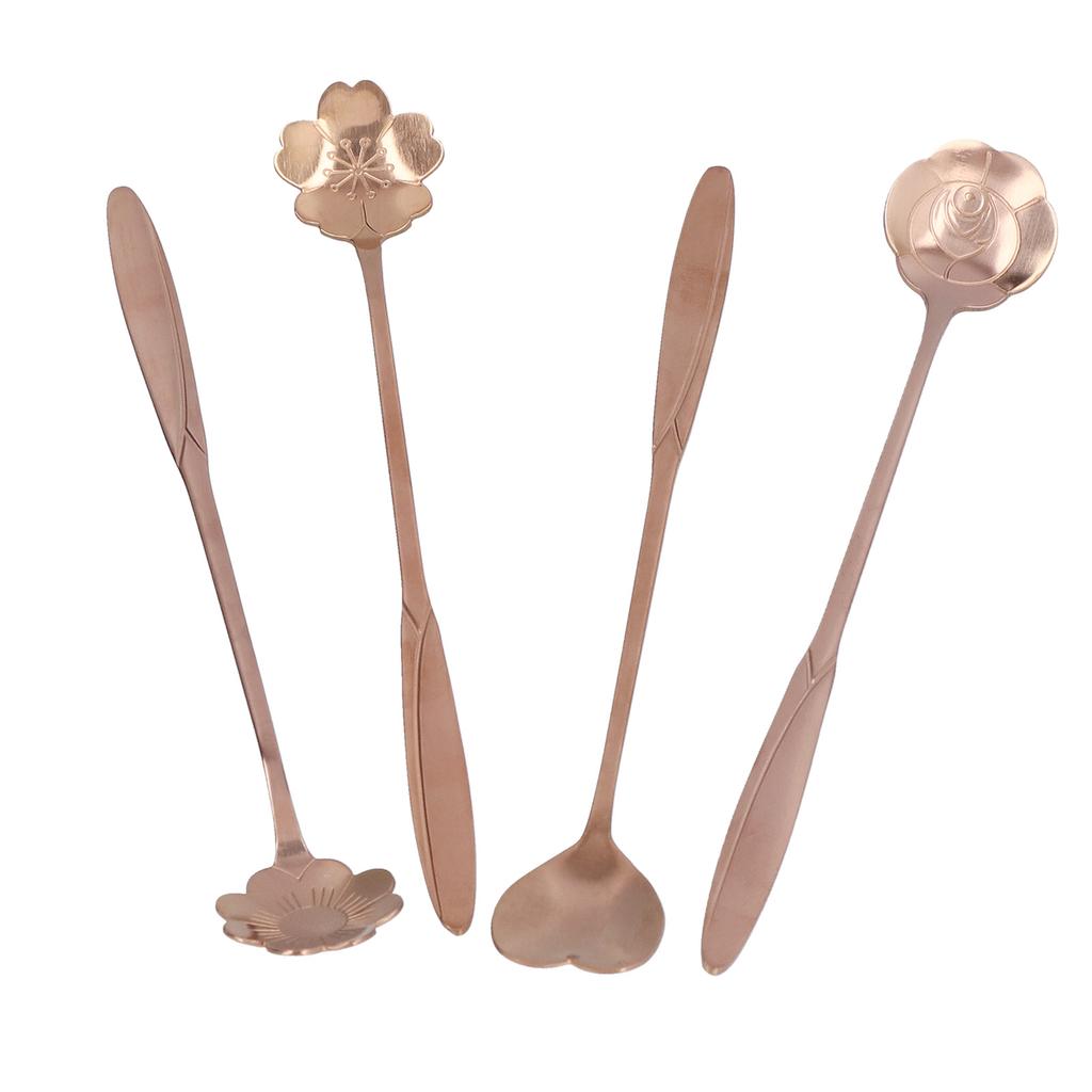 4 PEZZI Cucchiaio da Miscela a Forma di Fiore e Cuore Cucchiaino da Caffè Acciaio Inossidabile Paletta da Dessert Cucchiaino da Tè GhiacciatoRosa