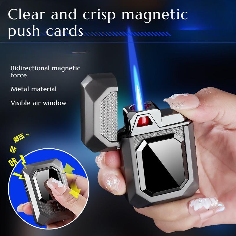 High-appearance-level Magnetic Inflatable Windproof Lighter Metal Body Blue Flame Cigarette Accessories Men's Gift