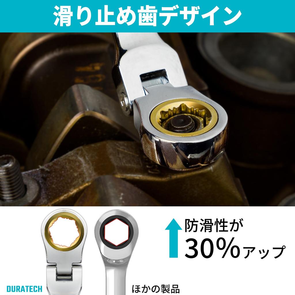 DURATECH Wrench Flex Ratchet Long Fits Stripped Bolts and 72 Swing Mirror Storage Bag Set of 6 Open-End Set, Wrench, Type, Nuts, 8-19mm, Gears,